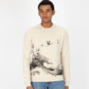 Blind Rooster Graphic Wraparound Crewneck Pullover Sweatshirt - Oatmeal / Asian